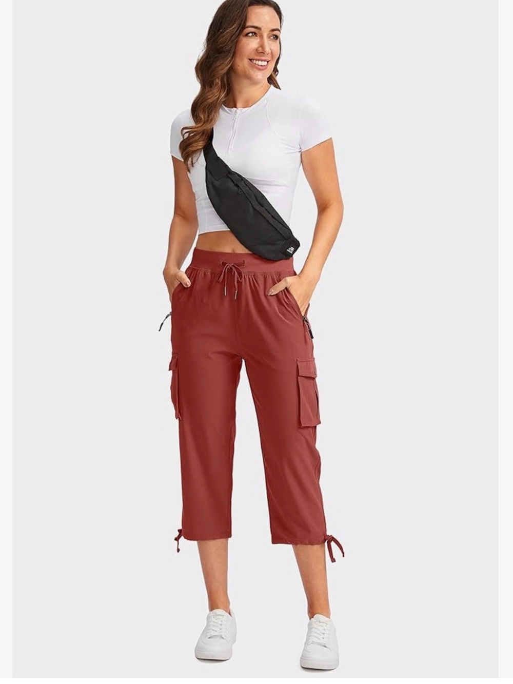 Women's Cargo Capris Pants w/ 6 Pockets Lightweight Quick Dry, Size Large
